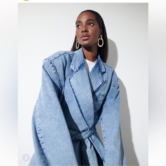 Bloggers Favorite Good American Heavy Denim Trench Coat - Picture 1 of 12